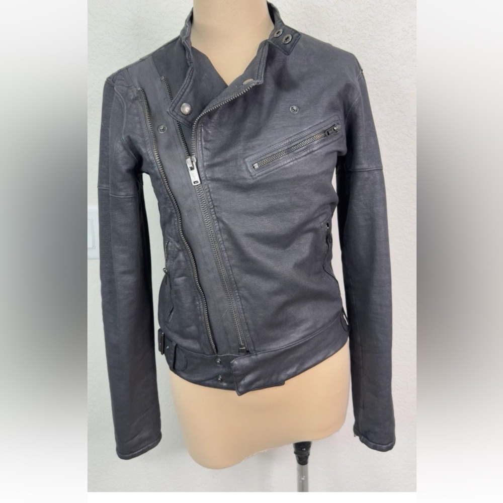 Polo Ralph Lauren Waxed Leather Look Black Moto Biker Jacket XS S